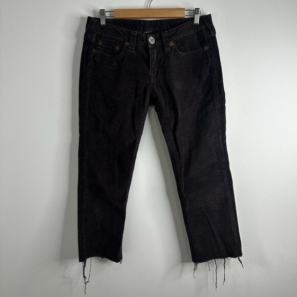 RARE Vintage True Religion Joey Big T Brown Corduroy Cropped Raw Hem Women’s 32 - Picture 1 of 16